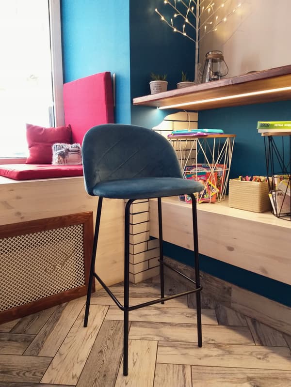 ICON blå sammetsbarstol x4