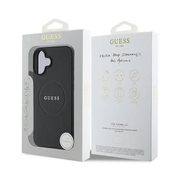 Guess Grained Ring MagSafe-skal till iPhone 16 Plus, svart