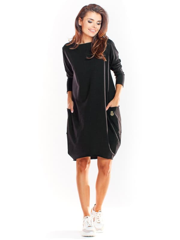 Oversized langærmet kjole i bomuldsjersey, sort L/XL