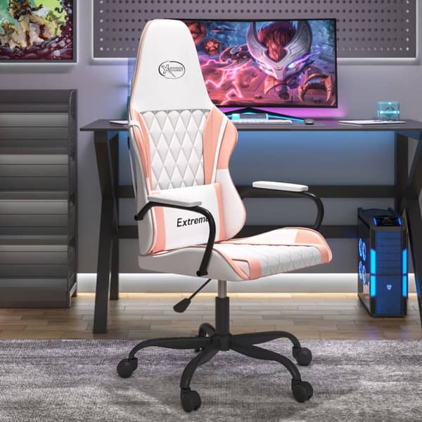 vidaXL Gamingstol, vit och rosa, konstläder