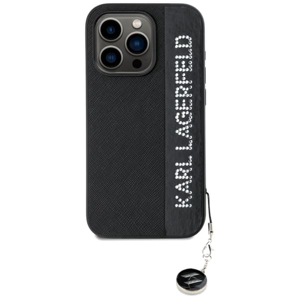 Karl Lagerfeld Saffiano Rhinsten & Charm Etui til iPhone 15 Pro Max, Sort