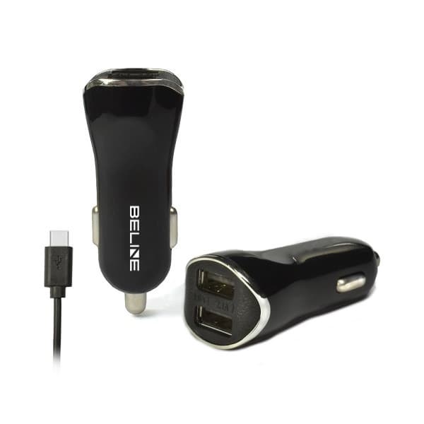 Beline Biloplader 2xUSB + USB-C 2.1A Sort