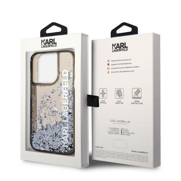 Karl Lagerfeld Liquid Glitter Elong-cover til iPhone 14 Pro, sort