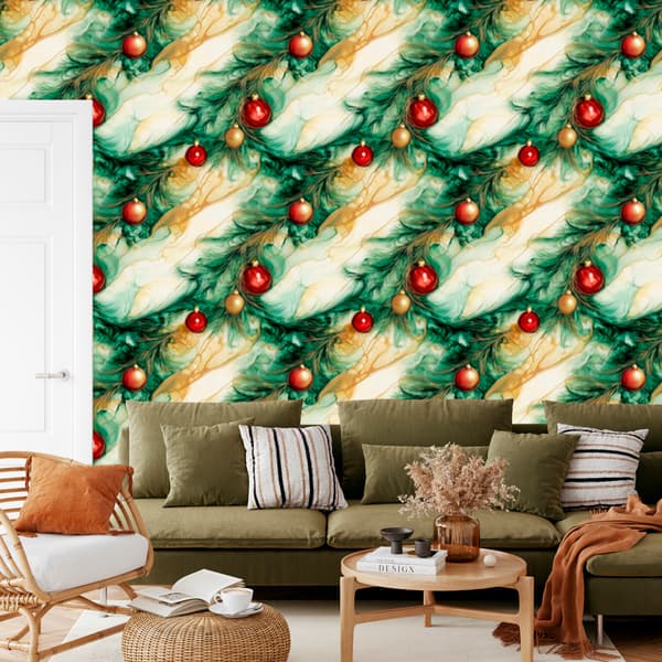 Musteenvihreä, pullonvihreä ja kermanvärinen tapetti 50x1000 cm