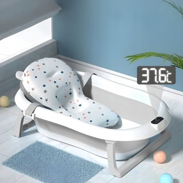 FOLDBART BABYBADEKURV MED SILIKONE-LCD-TERMOMETERPUDE