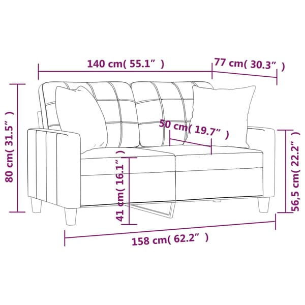 vidaXL 2-sitssoffa med kuddar, grå, 140 cm, konstläder
