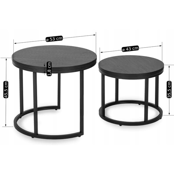 MANU sofabordsæt 43 cm/53 cm sort moderne loft
