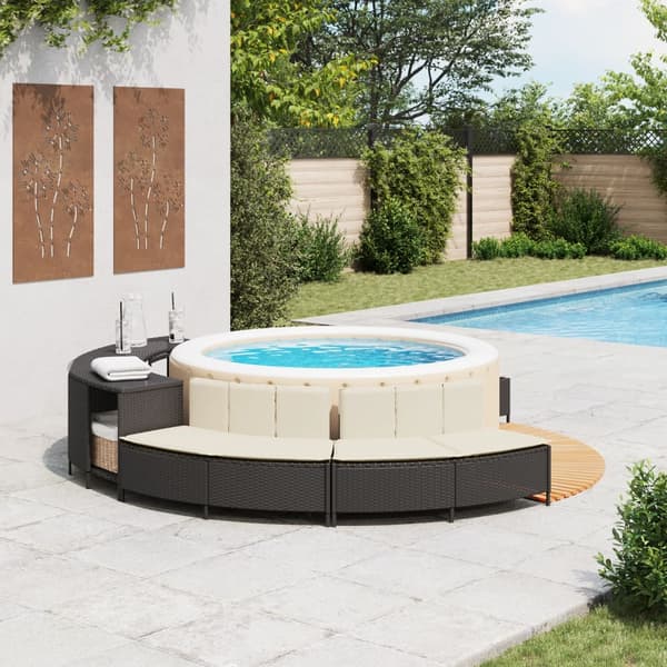 vidaXL spa-bænke med hynder, sæt med 2, sort, polyrattan
