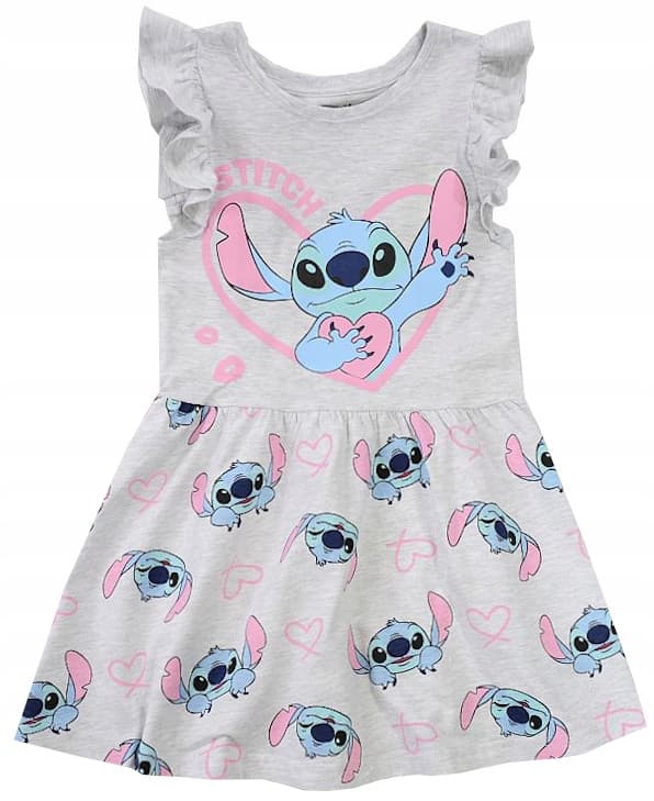 Stitch bomuldskjole sommer med flæser gråmeleret 92