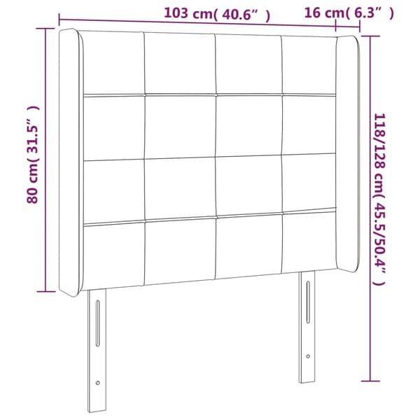 vidaXL sengegavl med LED lysegrå 103x16x118/128 cm stof