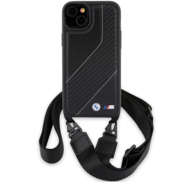 BMW BMHCP15S23PSCCK iPhone 15 / 14 / 13 sort/sort hårdt cover M Edition Carbon Stripe & Strap
