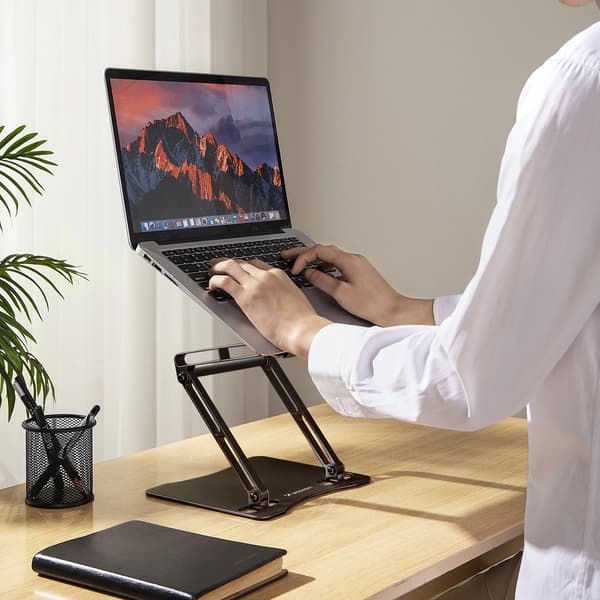 SÆT: Aluminium laptop-stativ + smartphone-stativ - sort