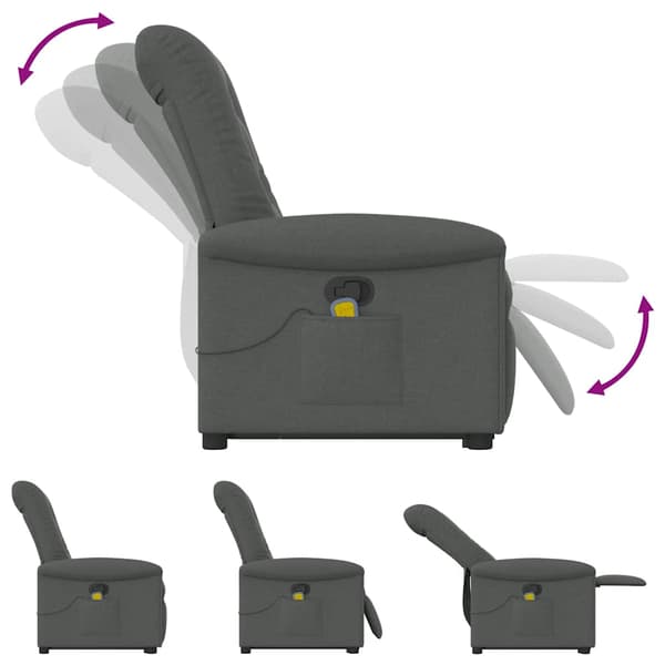 vidaXL Lyftbar massagefåtölj mörkgrå tyg