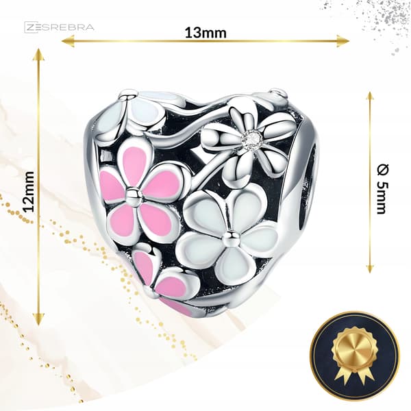 Charms hjerte blomster sølv 925 perle vedhæng pastel blomster perler