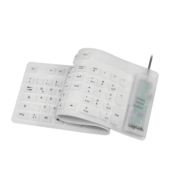Flexibelt vattentätt LogiLink USB + PS/2 silikontangentbord i rullformat