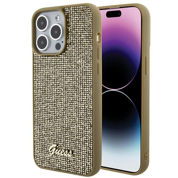 Guess Disco Metal Script-etui til iPhone 15 Pro Max, guld
