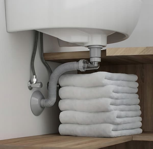 Låg tvättställssifon Flexibelt rör med klick-klick-plugg Rea Flow Vit