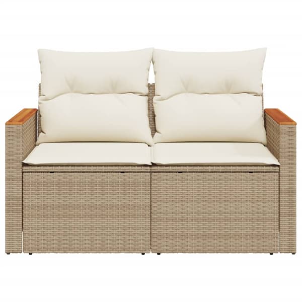 vidaXL Trädgårdssoffa med kuddar, 2-sits, beige, polyrotting