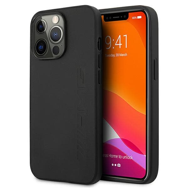 AMG Læder Varmpræget Etui til iPhone 13 Pro, Sort