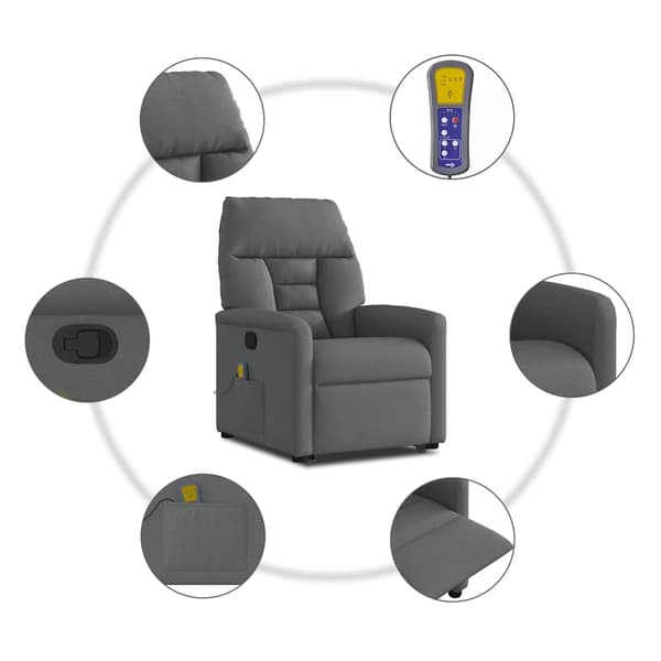 vidaXL Lyftbar massagefåtölj mörkgrå tyg