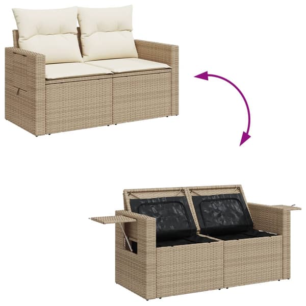 vidaXL Trädgårdssoffa med kuddar, 2-sits, beige, polyrotting