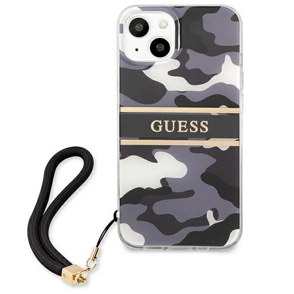 Guess Camo Strap Collection -kotelo iPhone 13:lle, musta