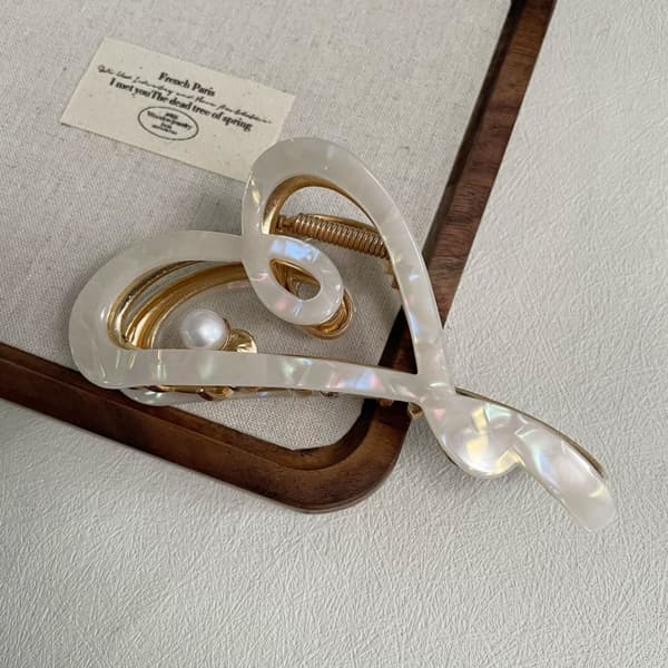 Hårspänne, metallspänne, pärlemorvit XL 12x6cm SP342B
