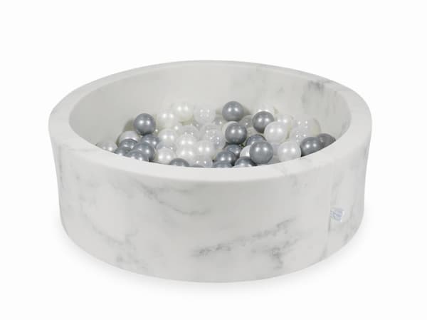 Tør pool 90x30 marmor med 200 bolde: perlemor, transparent, sølv