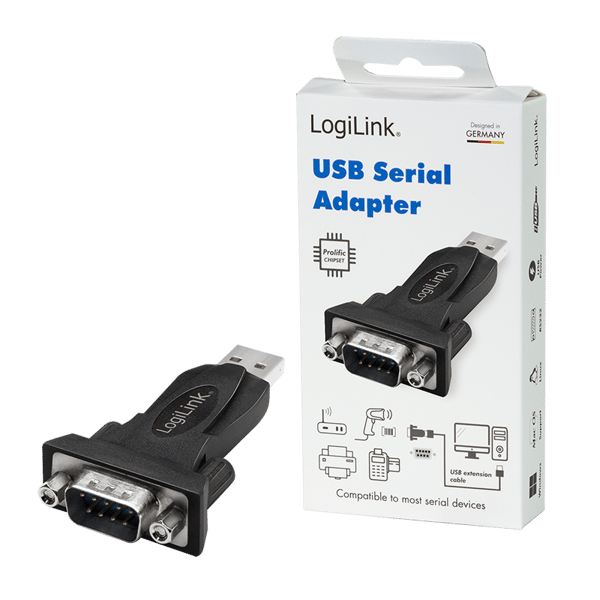 Logilink USB 2.0 Adapter, USB-A/M til DB9/M (RS232), Win 11, sort AU0002F