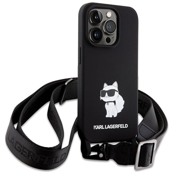 Karl Lagerfeld Crossbody Silikone-etui til iPhone 15 Pro Max, Sort