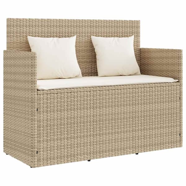 vidaXL Puutarhapenkki tyynyillä, beige, polyrottinki