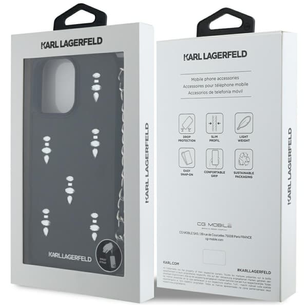 Karl Lagerfeld Saffiano Krystal Etui med Kæde til iPhone 16 Pro Sort