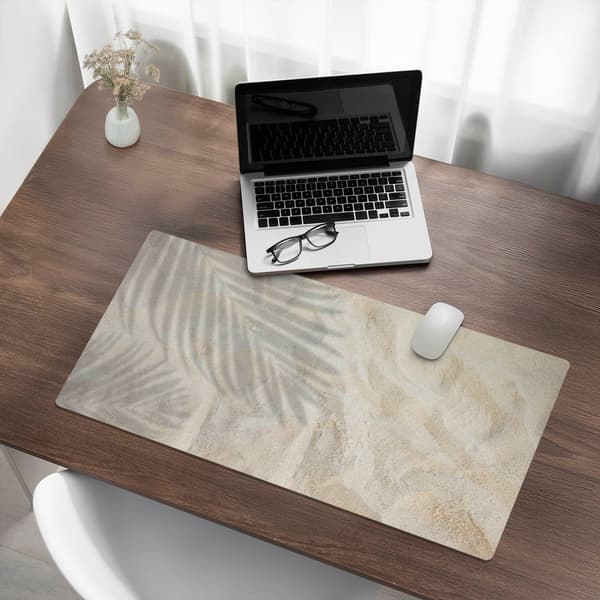 Dekorativ skrivebordsmåtte til arbejde og studier, bladskygger på sand, 90x45 cm