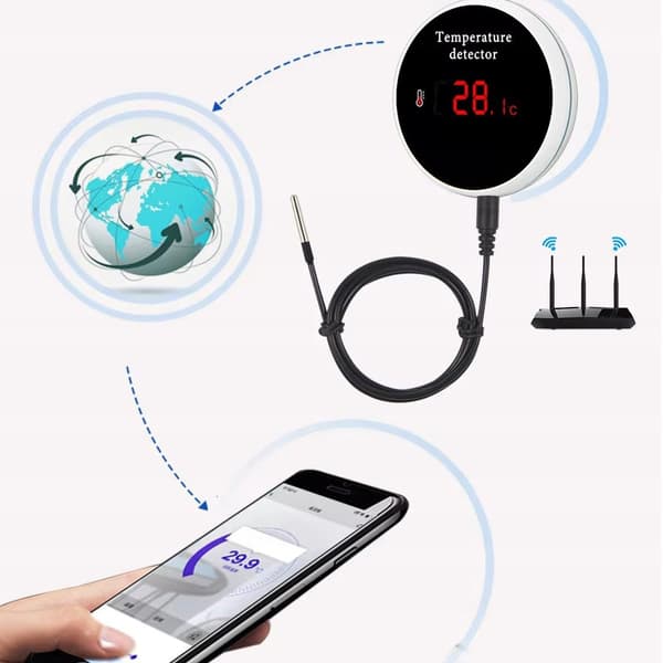Intelligent temperatursensor hermetisk probe 3mAlarm WiFi-skærm TUYA