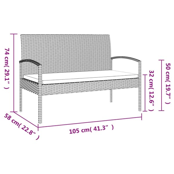 vidaXL Puutarhapenkki tyynyllä, harmaa, 105 cm, polyrottinki