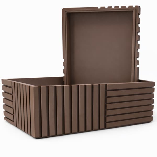 Brun rillet organizer-boks med låg til småting til kontoret