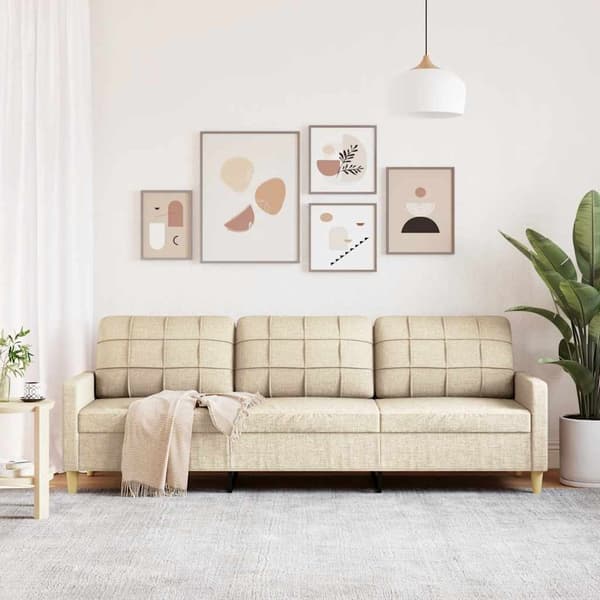 vidaXL 3-sitssoffa, krämfärgad, 210 cm, klädd i tyg