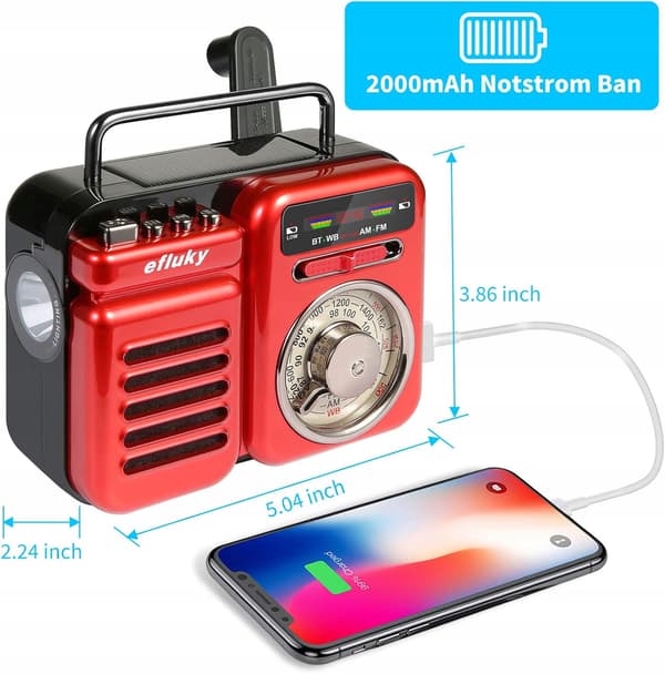 Efluky krankradio USB, AM, FM, SOS, powerbank