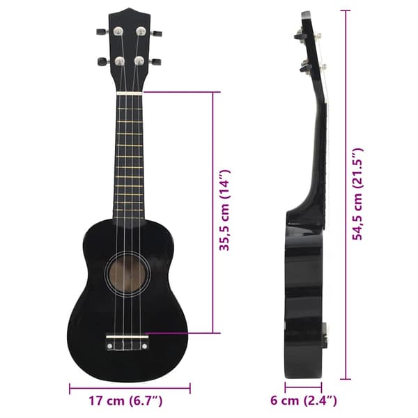 vidaXL Sopraanoukulele kotelolla lapsille, musta, 21"