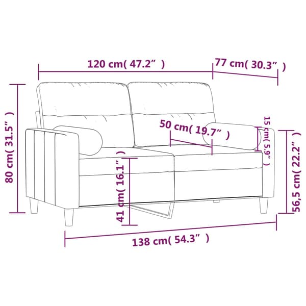 vidaXL 2-sitssoffa med kuddar, vinröd, 120 cm, tyg