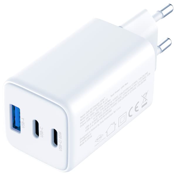 3MK Hyper GaN-laddare 65W 1xUSB-A 2xUSB-C PD QC4+, vit
