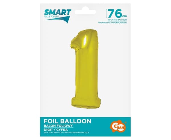Folioilmapallo numero 1 kultainen Smart 76cm