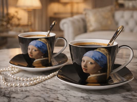 Porslinskoppar set 2x250 ml Vermeer Flicka med pärlörhänge Som present