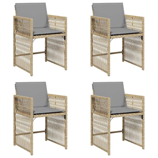 vidaXL Trädgårdsstolar med dynor, set om 4, blandad beige, polyrotting