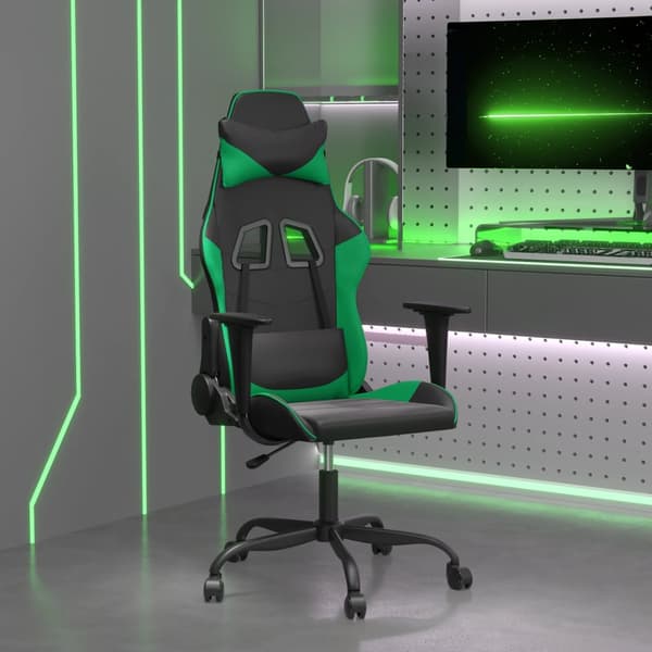 vidaXL massage-gamingstol, sort og grøn, kunstlæder