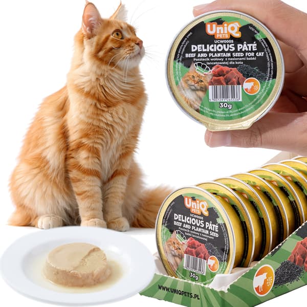 Vådfoder til katte Oksepaté med kage Lækker paté UniQ Pets 8x30g