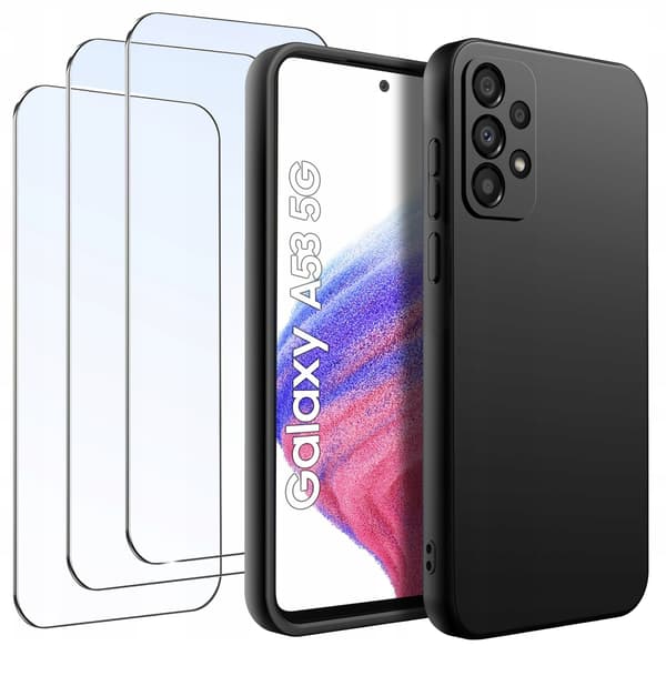Samsung A53 5G Cover Sæt | Mat Sort Silikone Slim + 3 GLAS