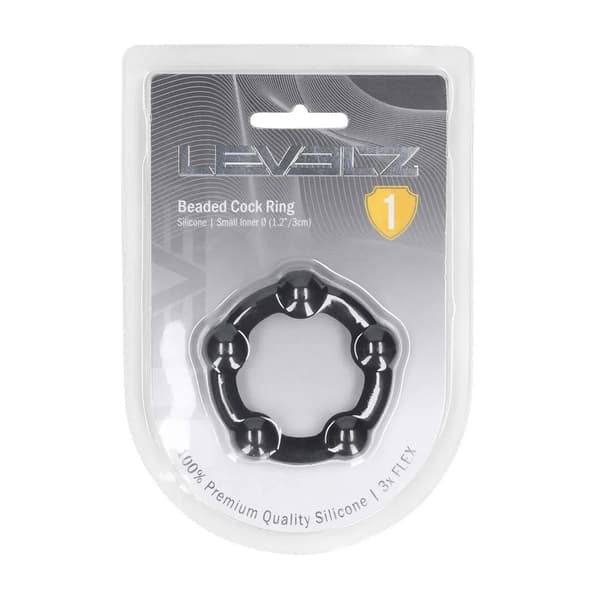 Perlebesat silikone penisring - S - 30mm - Sort
