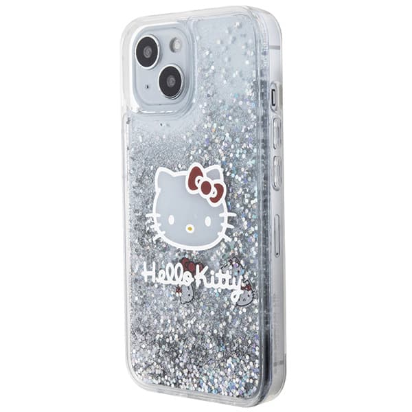 Hello Kitty Liquid Glitter Charms Kitty Head cover til iPhone 15, sølv