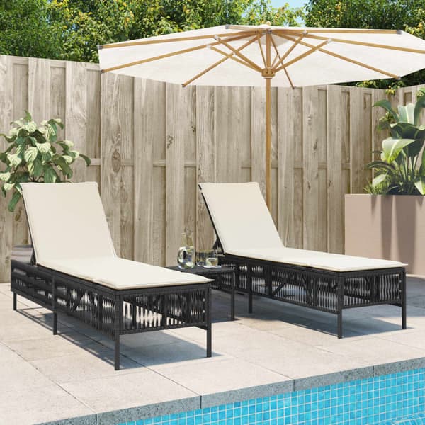 vidaXL liggestole med bord, sæt med 2, sort, polyrattan